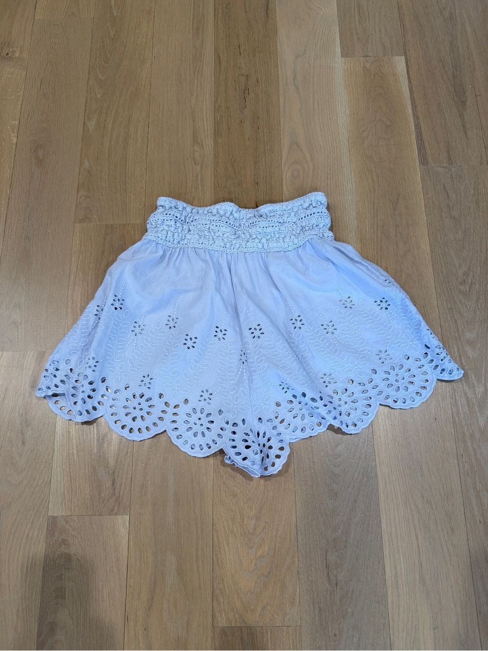 Free People Lavender Eyelet Smocked High-Waist Shorts